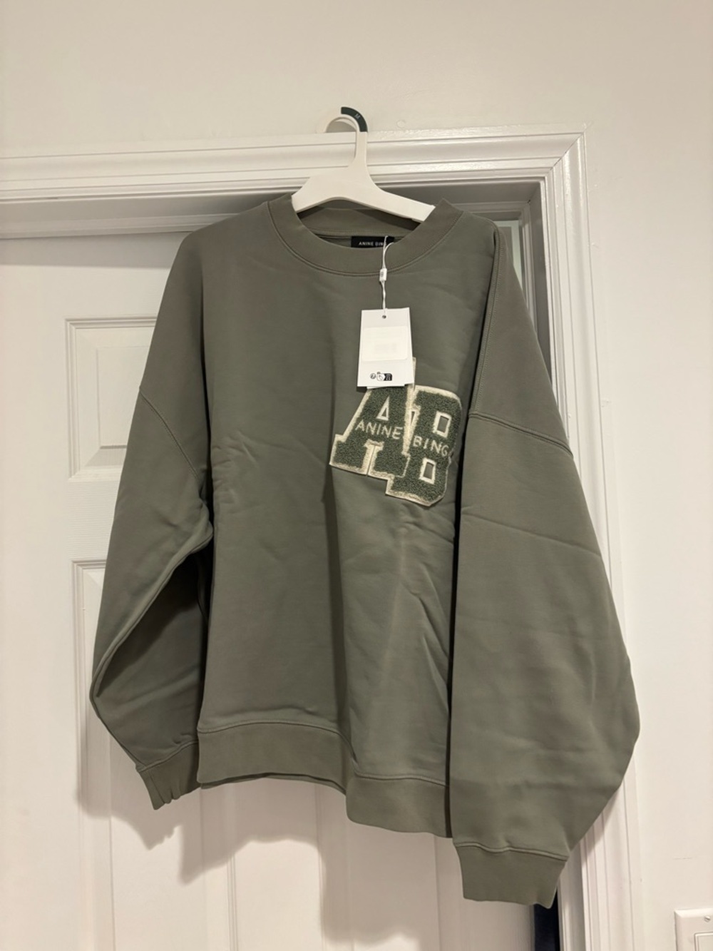 Anine Bing Miles AB Graphic Sweatshirt Sage Green Size Medium Oversized - Picture 9 of 12